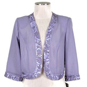 Maya Brooke Cropped Dress Jacket Size 8 Sequins Lavender Lightweight Sheer Open
